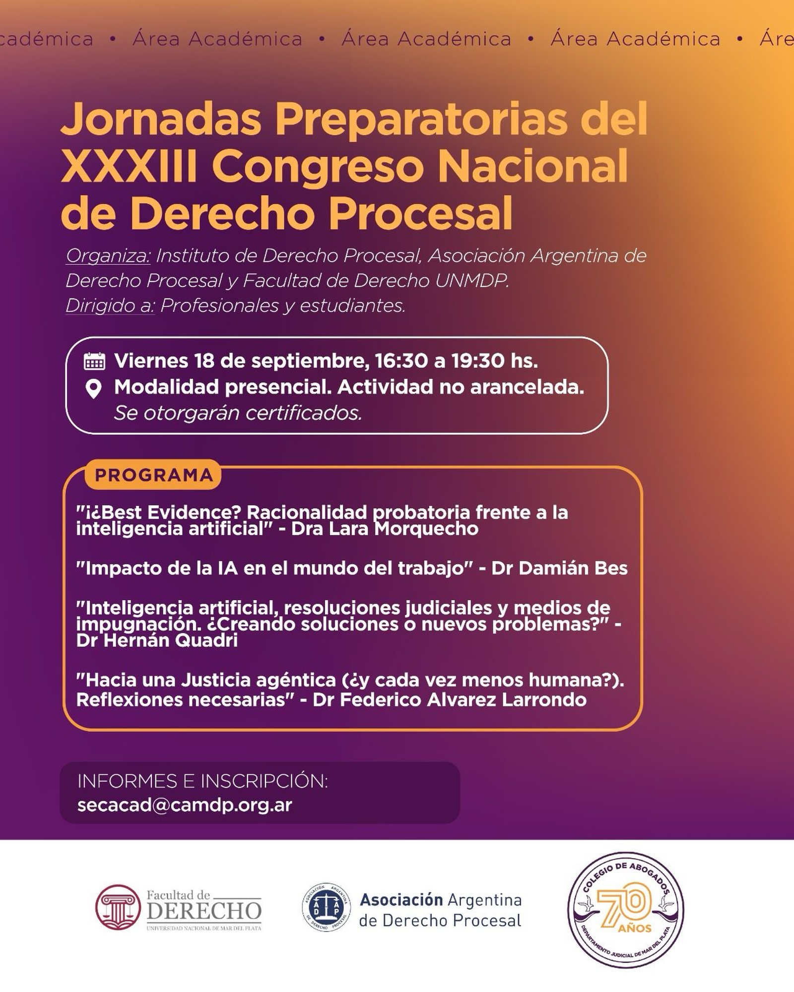 ¡Se vienen las Jornadas Preparatorias del XXXIII Congreso Nacional de Derecho…